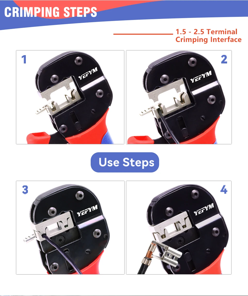 4,8/6,3 Flagge Stecker Terminals Ratsche Crimpen Werkzeug YFP-056FL Zange Crimp L Typ Spaten Stecker 0,5-2,5 mm2 (20-13AWG) – Detail 10