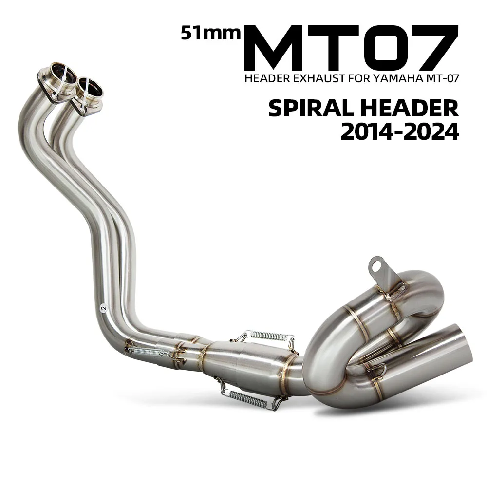 

51mm High Performance Motorcycle Exhaust Spiral Header Manifold Suitable for Yamaha MT-07 MT07 2014-2024 Sport Bike Front Pipe