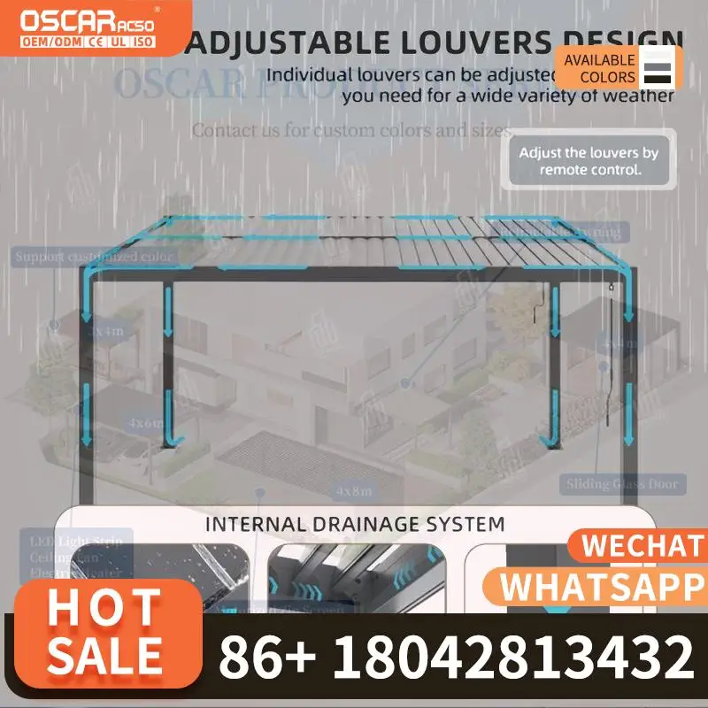 

4M X 4M уличная биоклиматическая алюминиевая пергола с моторизованным каркасом с порошковым покрытием, простая сборка с дополнительным светодиодом для сада, патио, спинки
