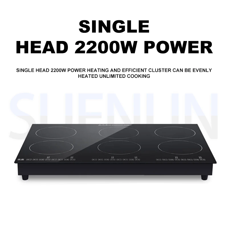 طباخ التعريفي التجاري، فرن كهرومغناطيسي بستة رؤوس، موقد سيراميك كهربائي، موقد مدمج، سيراميك حساس للمس