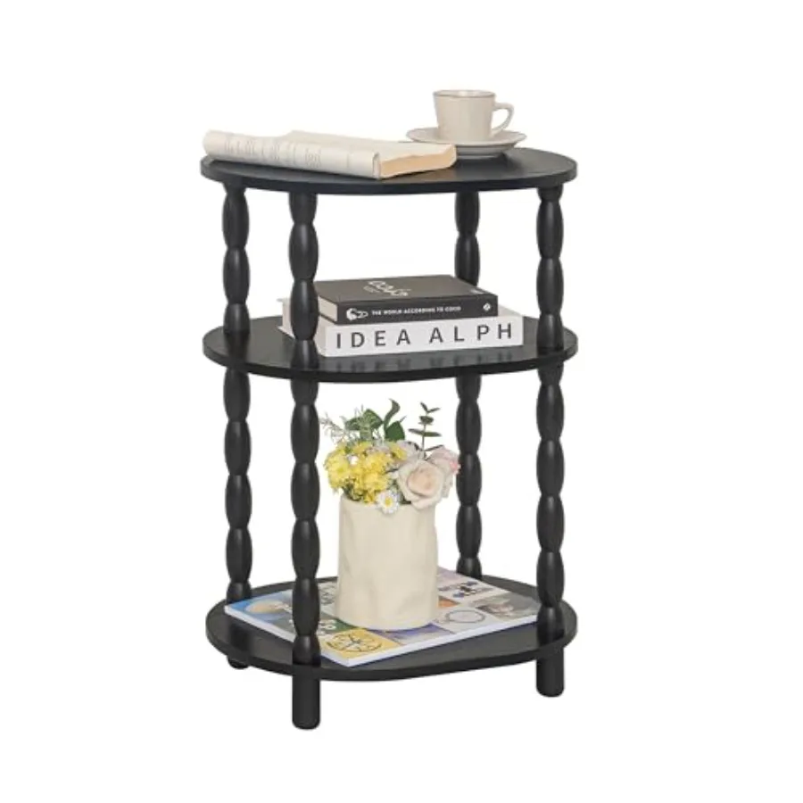 

Black Side Table, 3-Tier Small Oval End Table for Living Room Bedroom, Modern Wood Accent Night Stand, Black Finish