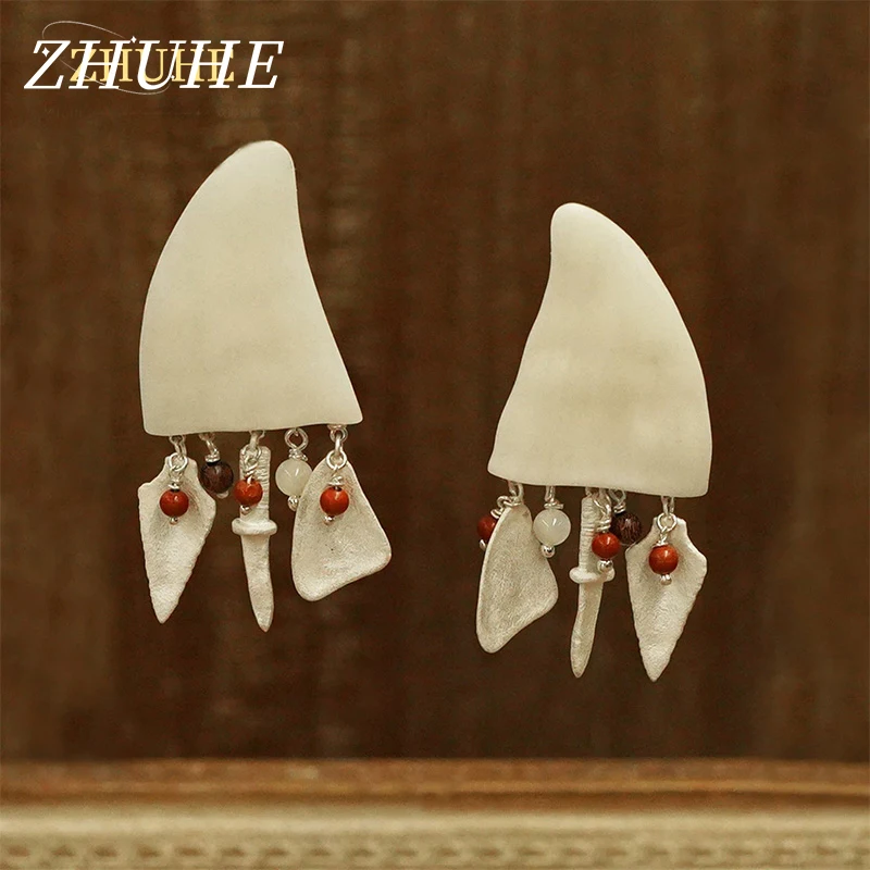 Copper Alloy Material Jewelry Accessories for Women Men, Artisanal Ethnic Drop Earrings, Big Curved Horn Pendant with Multi Hang