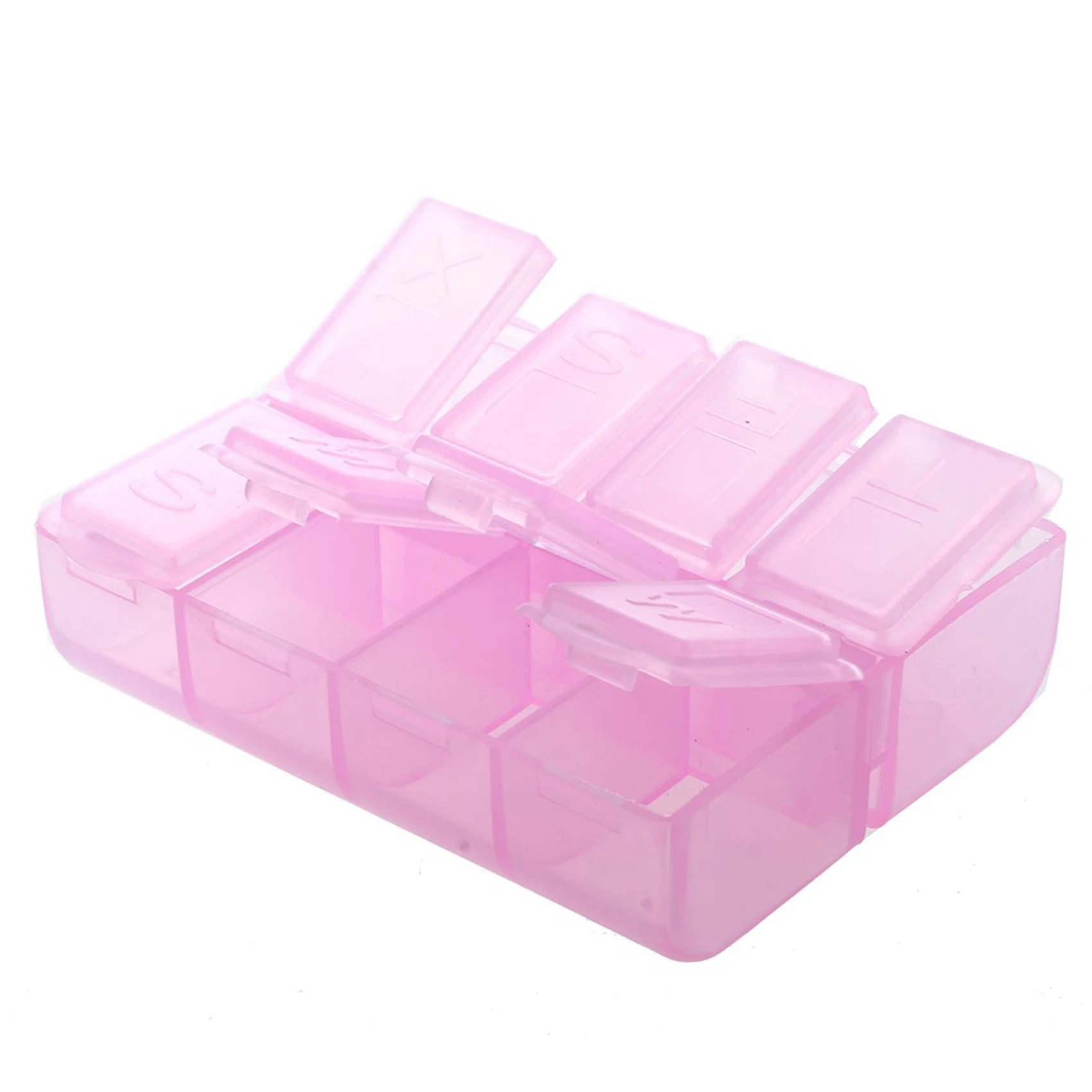 Beauty 2X Plastic Rectangle 8 Compartments 7 Days Medicine Pill Box Pink
