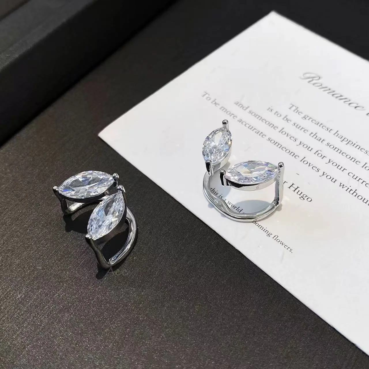1 Stück Koreanischer Zirkon Doppelschichtiger Blatt-Ohrring ohne Ohrloch für Frauen Silberfarbener Ohrknochen-Clip Ohrklemme Ohne Piercing Schmuck – Detail 4