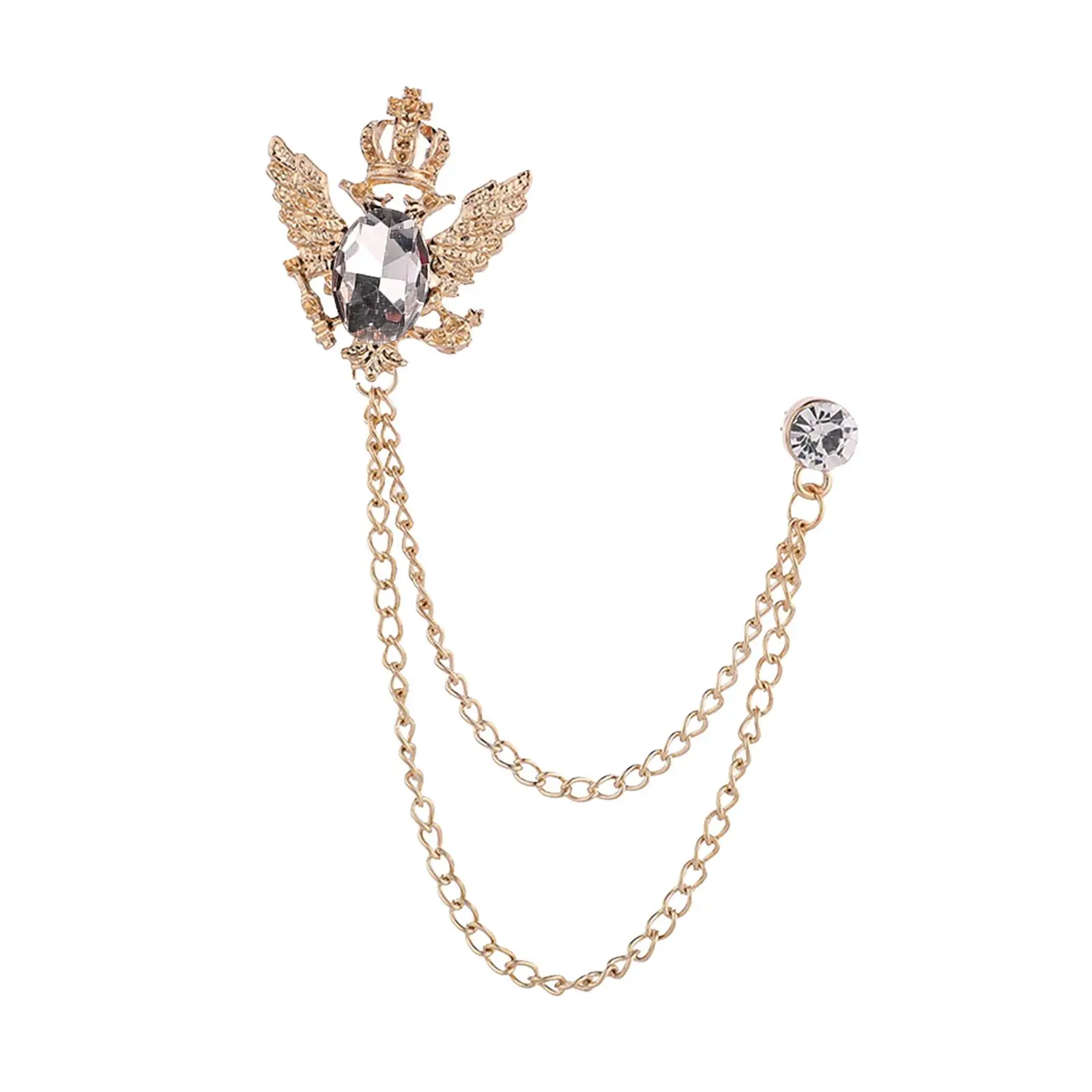 2-6pack Suit Brooch with Chain Alloy Crown Rhinestone Brooches Badge for