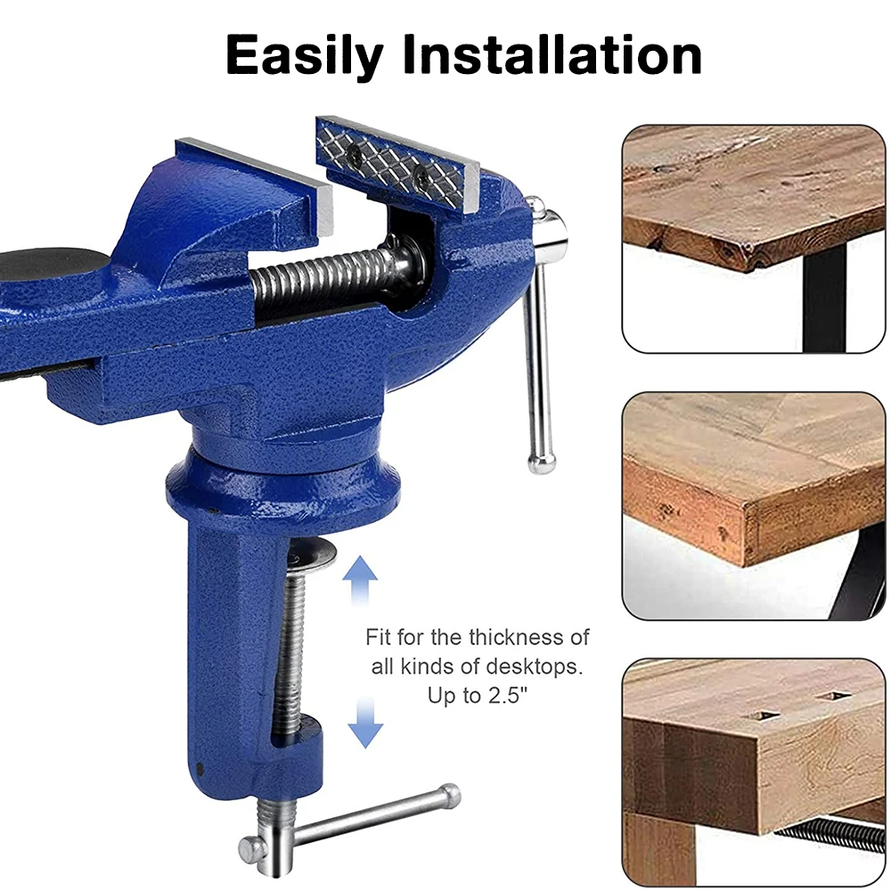 10mm/30mm/60mm Bench Vise Machine Vice Jaw Width 360 Degree Swivel Cast Iron Tabletop Multifunctional Heavy Clamp Tools for DIY