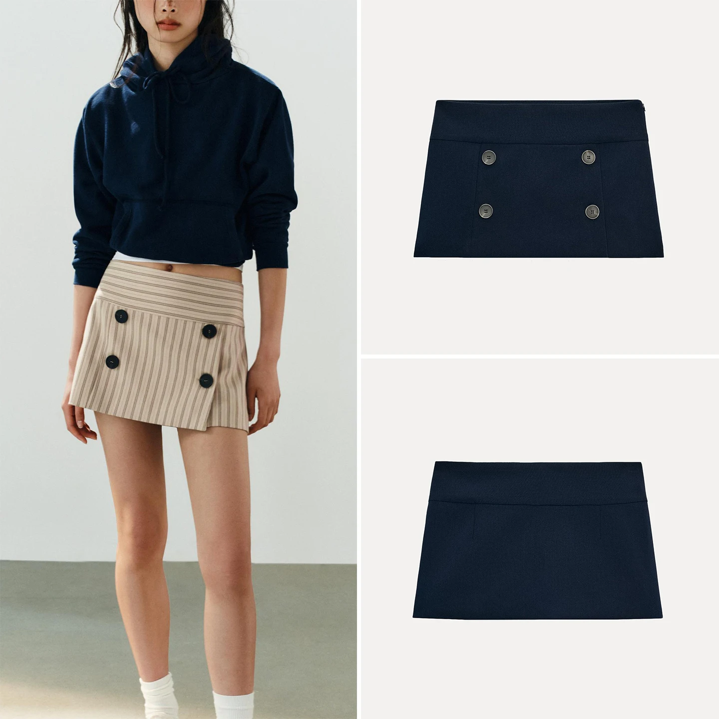 Low Waist Striped Decorative Zipper Women's Fashion Personality Skirt Pants 2026 New Autumn Collection Zadata Standard Fit