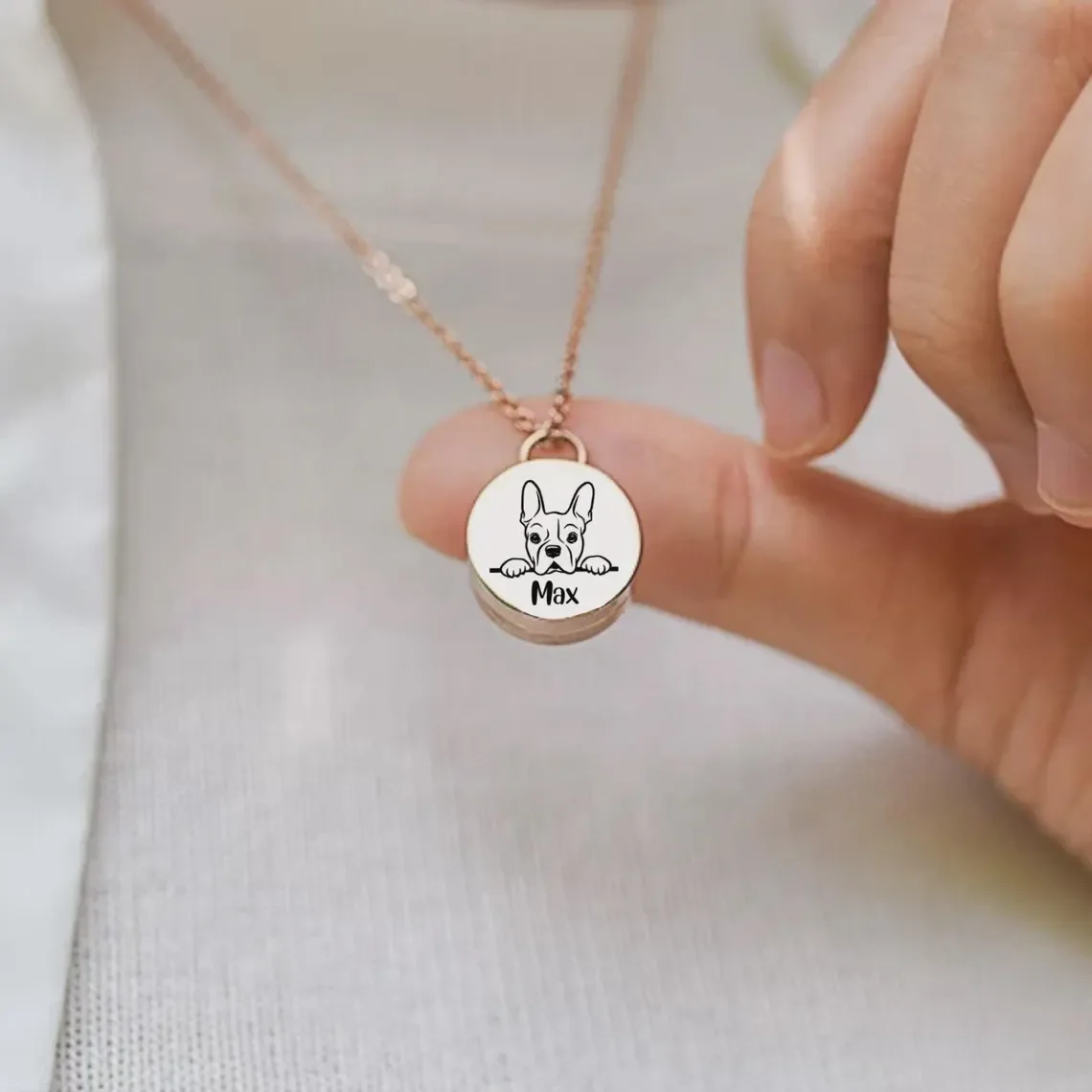Personalized Pet Portrait Name Urn Memorial Necklace For Women Round Pendant for Pet Cat Dog Hair Ashes Stainless Steel Jewelry