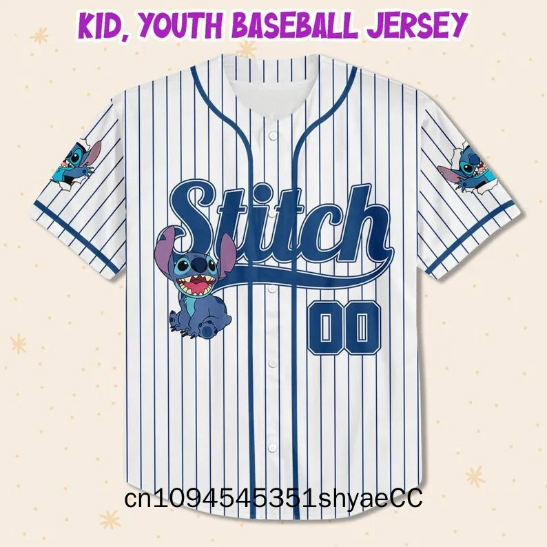Personalize Disney Stitch Happy Striped White, Custom Kid Youth Adult Disney Jersey, Disney Baseball Jersey, Stitch Birthday Gif