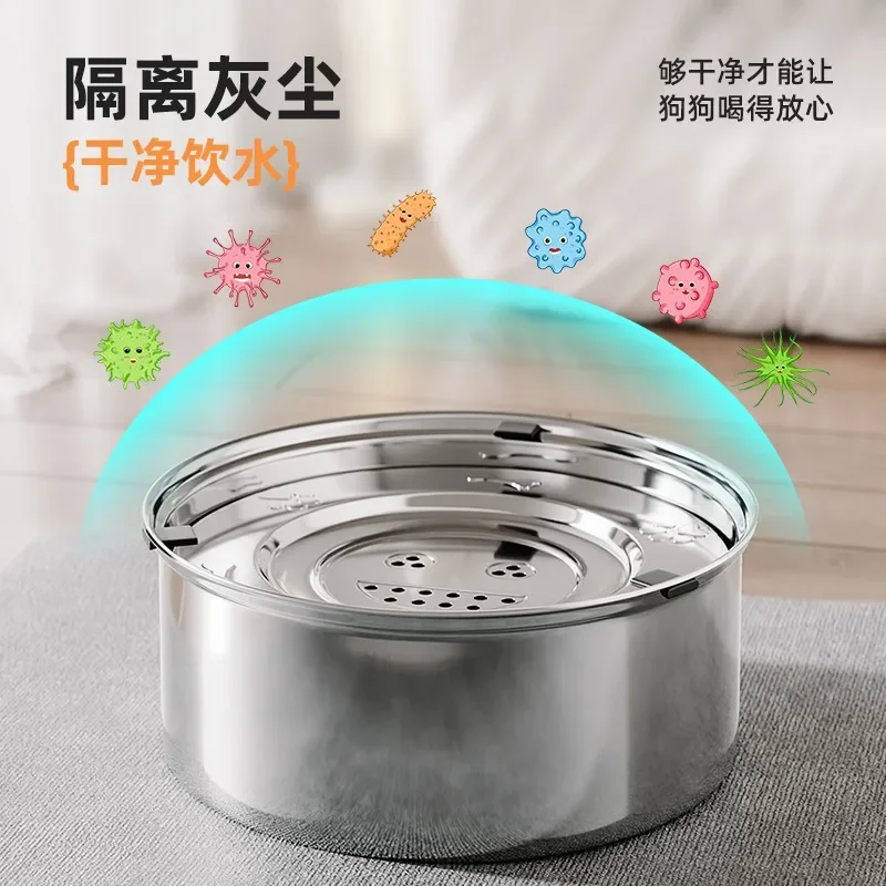 Big Capacity Stainless Steel Dog Floating Bowl, No Spill Anti-Splash Water Dispenser, Non-Slip Cat Pet Feeder Bowl