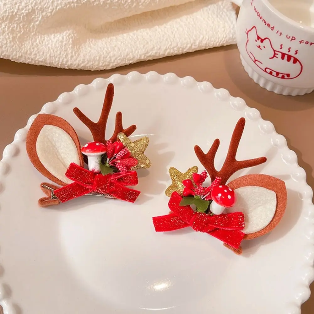 

Han Clothes Accessories Antler Hairpin Flower Bow Christmas Hair Clip Hair Decoration Duckbill Clip Deer Horn HeadWear Party