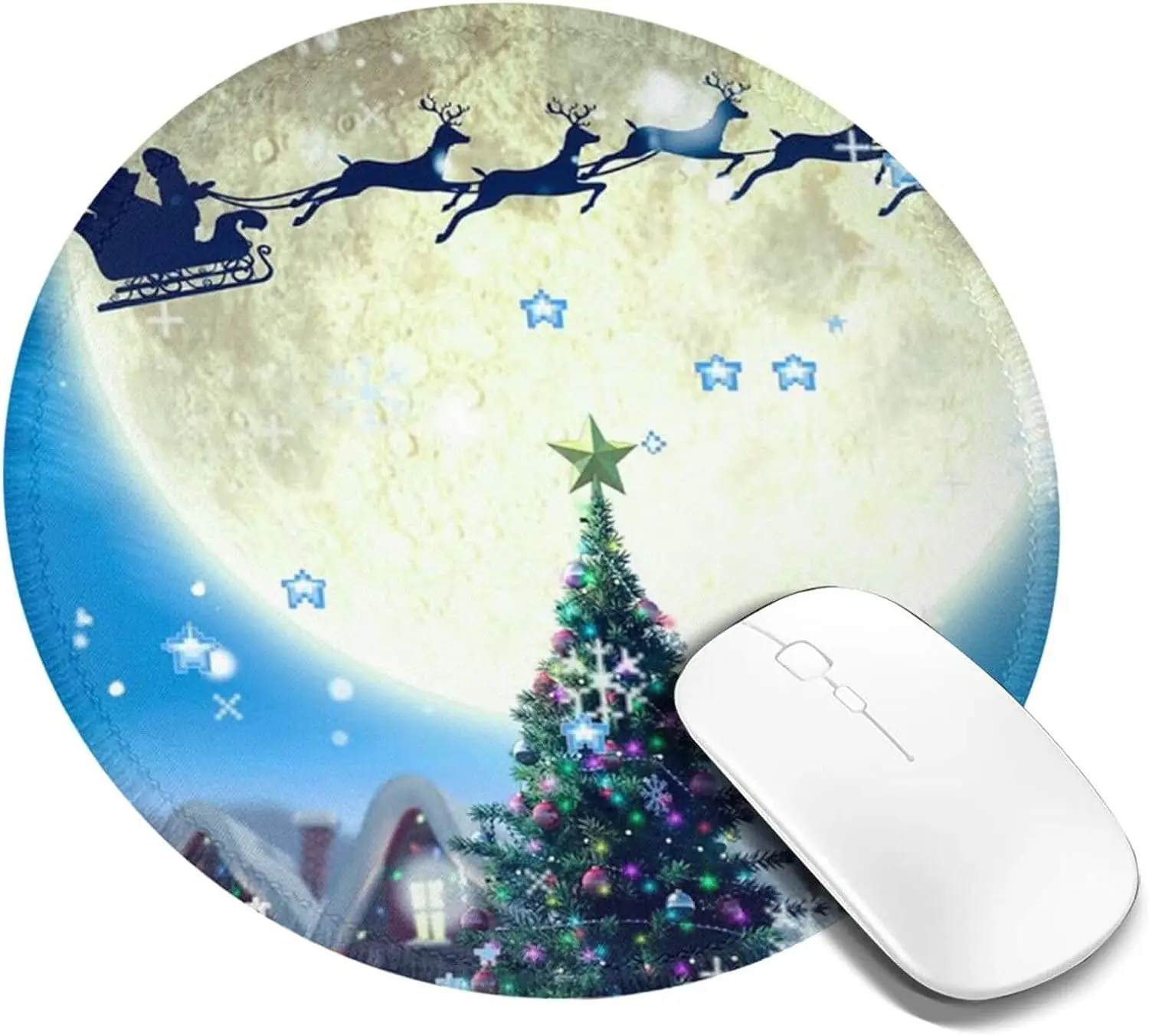 Christmas Winter Mouse Mat with Non-Slip Rubber Wonderland Santa Round Mousepad for Laptop Computer Office Home Gifts 7.9x7.9 In