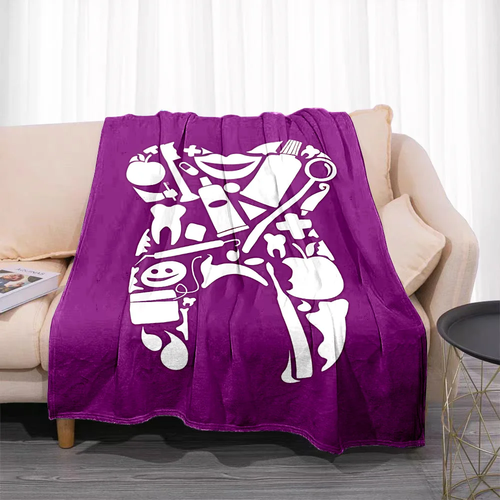 Contemporary Reversible Dental Care Themed Throw Blanket - Cartoon Tooth Design, All-Season Polyester Flannel, Lightweight Non-W