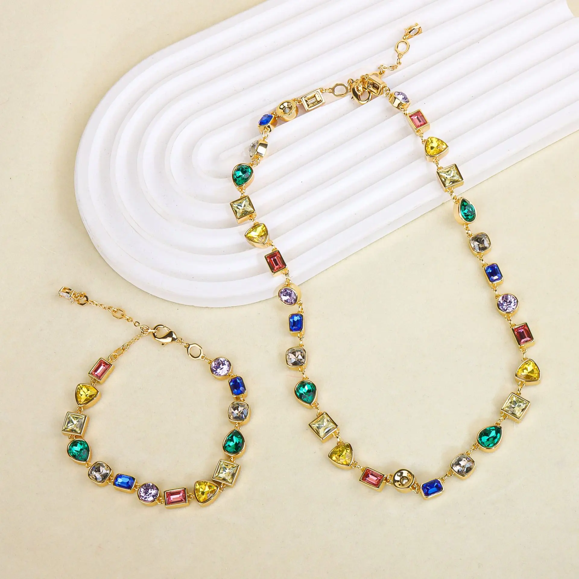 

New model Crystal irregular Jewelry Set for Women,Ins Fashion Light Luxury Necklace Bracelet , Colorful Dopamine Accessories