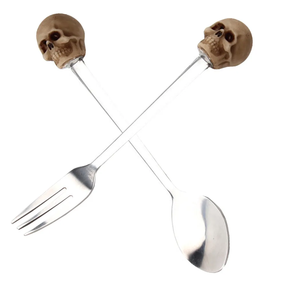 1Set Fork Spoon Set Stainless Steel Three Teeth Fork Spoon for Cocktail Party Buffet Cake Metal Tableware Metal Tableware