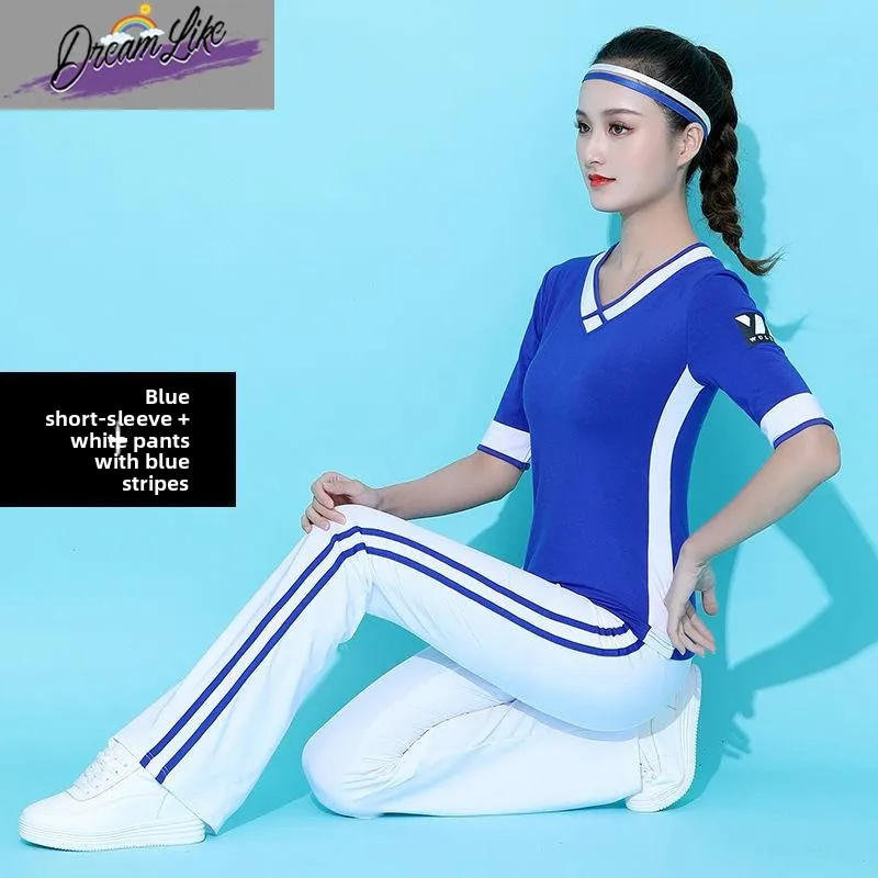 

New Women's Sportswear ort Sve Fitn Dance Practice Yoga Outfit Cotton Blend Tee-acetate Fiber Stage Costume