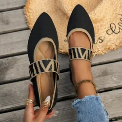 Women's Ballet Flats 2024 Knit Pointed Toe Low Heel Barefoot Shoes Spring Autumn Comfortable Slip on Casual Shoes Zapatos Mujer