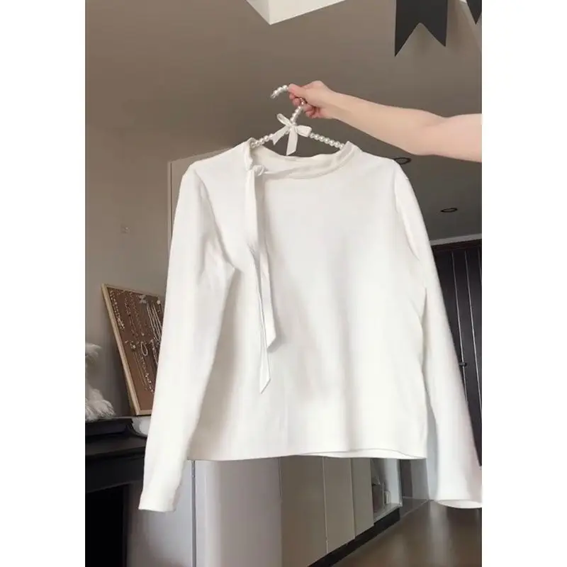 اليابانية الحلو لوليتا فستان 2 قطعة مجموعة Preppy نمط الدانتيل كم طويل القوس س الرقبة كشكش Kawaill فضفاض أضعاف تي شيرت 2025 الخريف