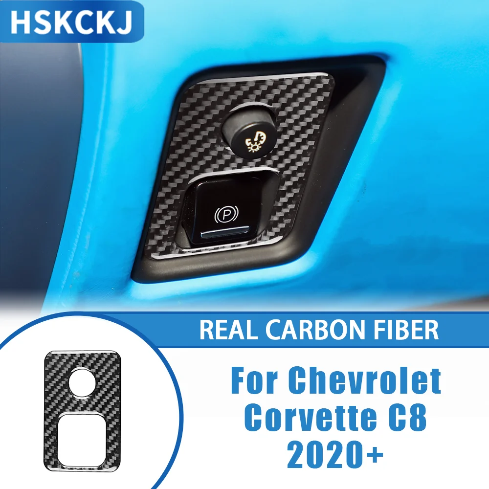 

Car Accessories Carbon Fiber Interior Electronic Handbrake Switch Panel Cover Trim Sticker For Chevrolet Corvette C8 2020—up