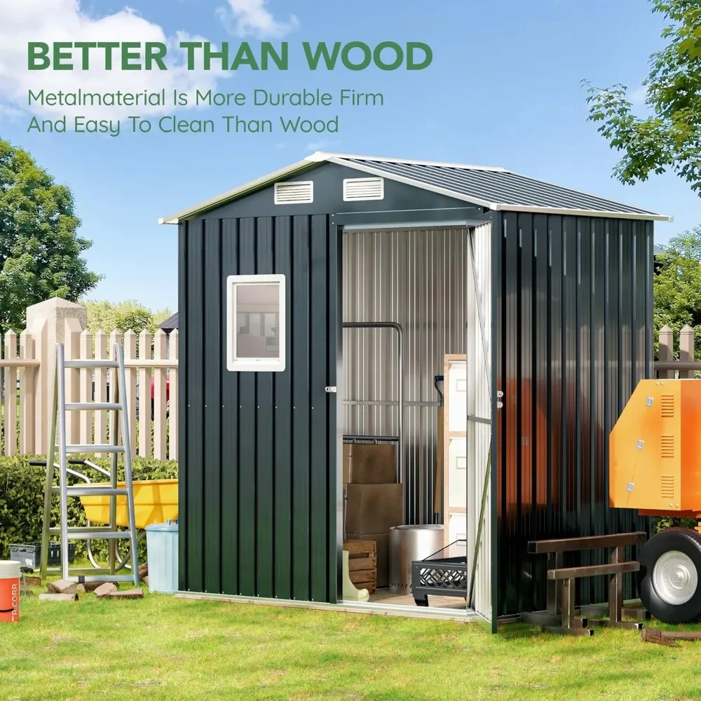 سقيفة تخزين فولاذية خارجية بطول 6 × 4 أقدام مع نافذة شفافة وأبواب قابلة للقفل ومقاومة للطقس للحديقة والفناء الخلفي