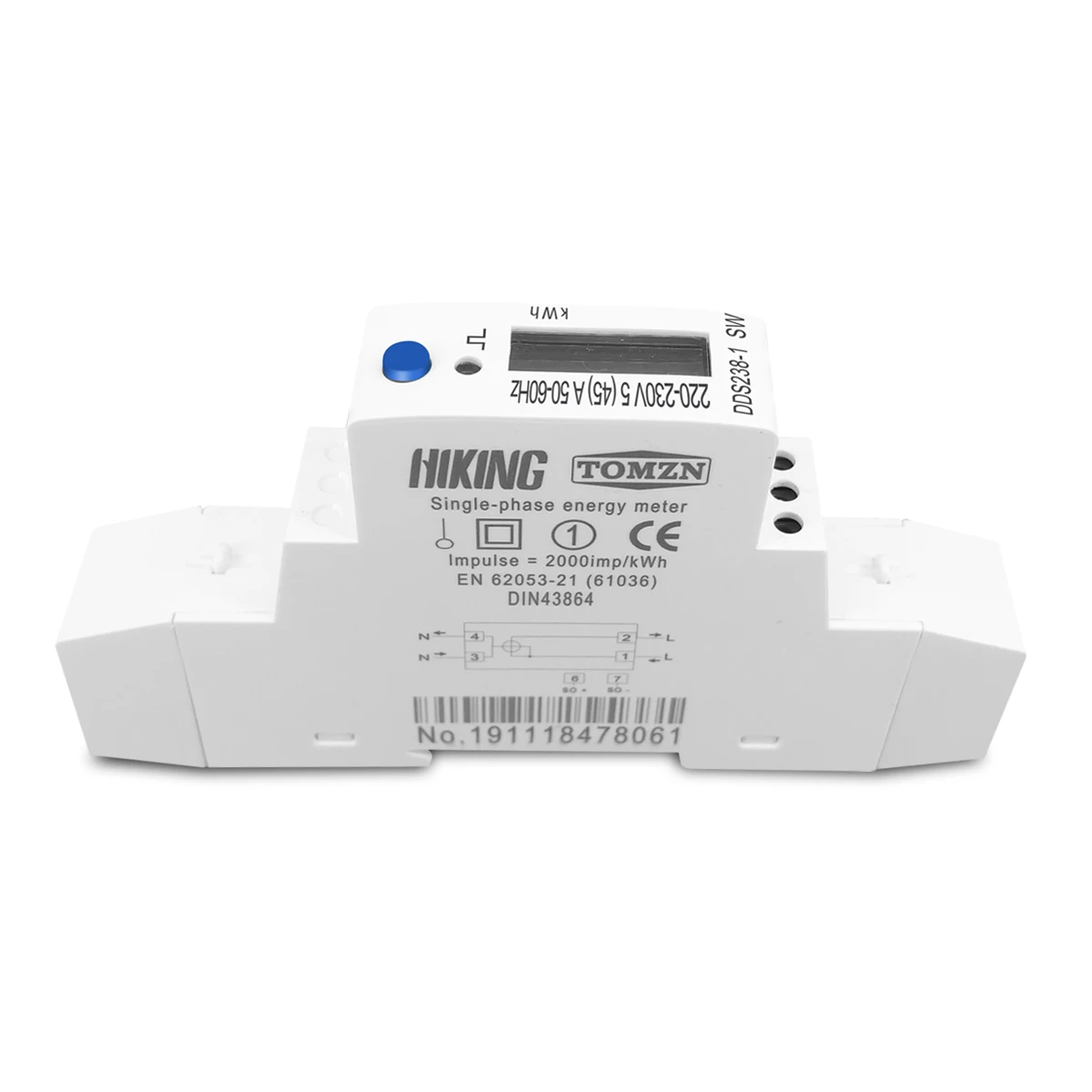 TOMZN 5(45)A 45A 220V 230V 50HZ 60HZ LCD display Single phase Din rail KWH Watt hour din-rail blue backlight energy meter