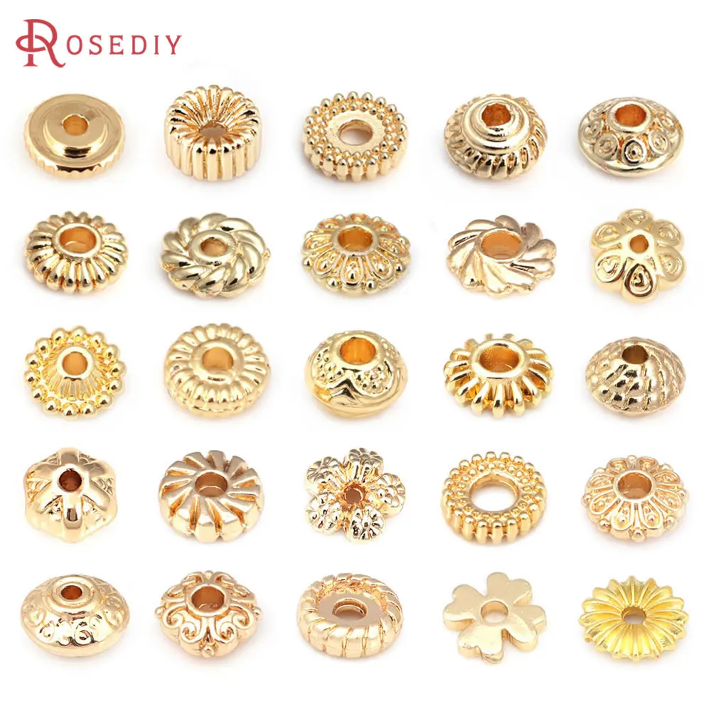 

18K Gold Color Brass Worm Pettern Tire Round Circle Bracelets Beads Spacer Beads High Quality Jewelry Making Diy Accessories