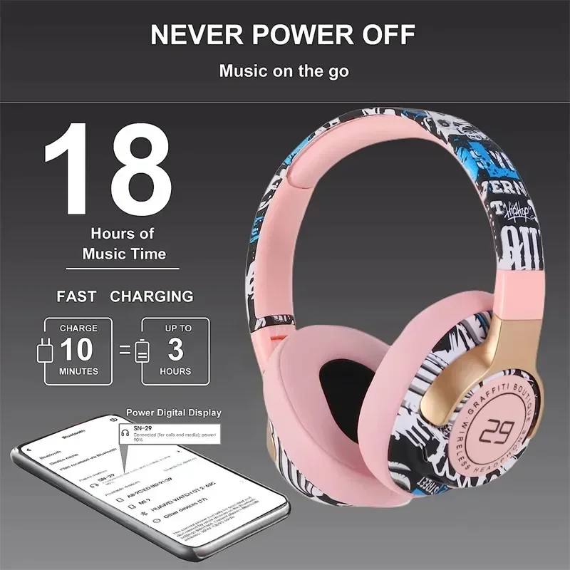 Bluetooth Headphone Head Wear Stereo Hifi Sports Gaming Wireless Headset Music With Mic Heavy Bass For Pc Birthday New Year Gift