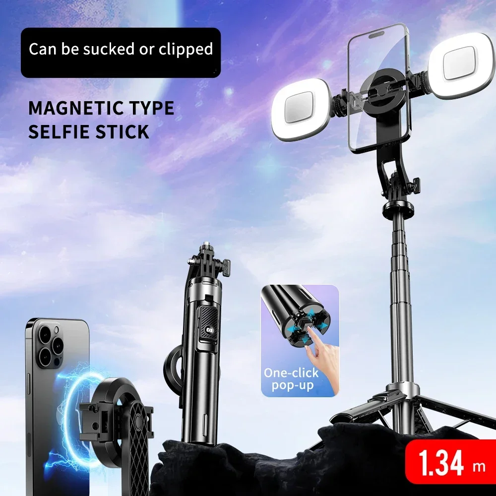 P135 MAX Magsafe Magnetic Selfie Stick Tripod with Magnetic Phone Holder & Detachable Wireless Remote for IPhone & Android