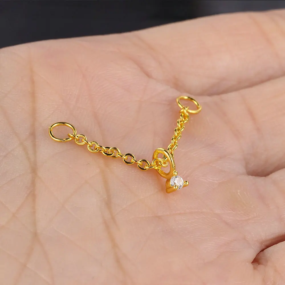1PC Link Chain Ear Piercing Nose Hinged Earring with Round Zricon Pendant Ins Fashion Gold Color Piercing Chains Body Jewelry