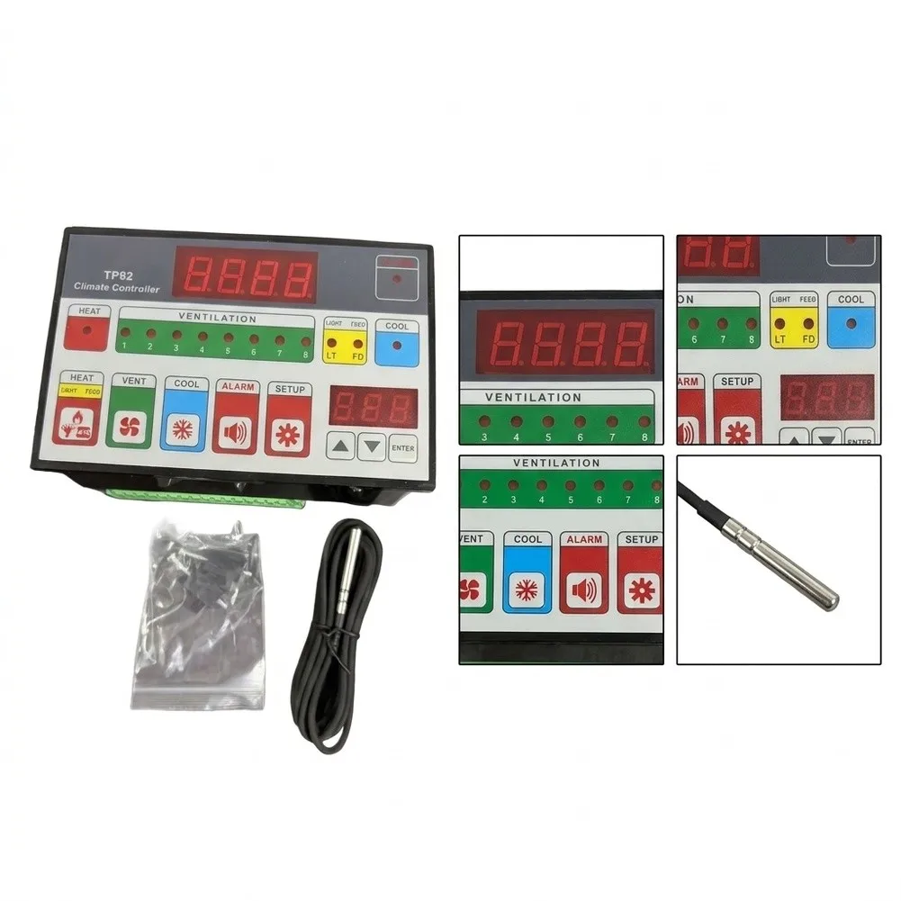 Integrated Alarm For Farm Management Temperature Instrument Black TP82 Climate Controller Eight Switch Outputs