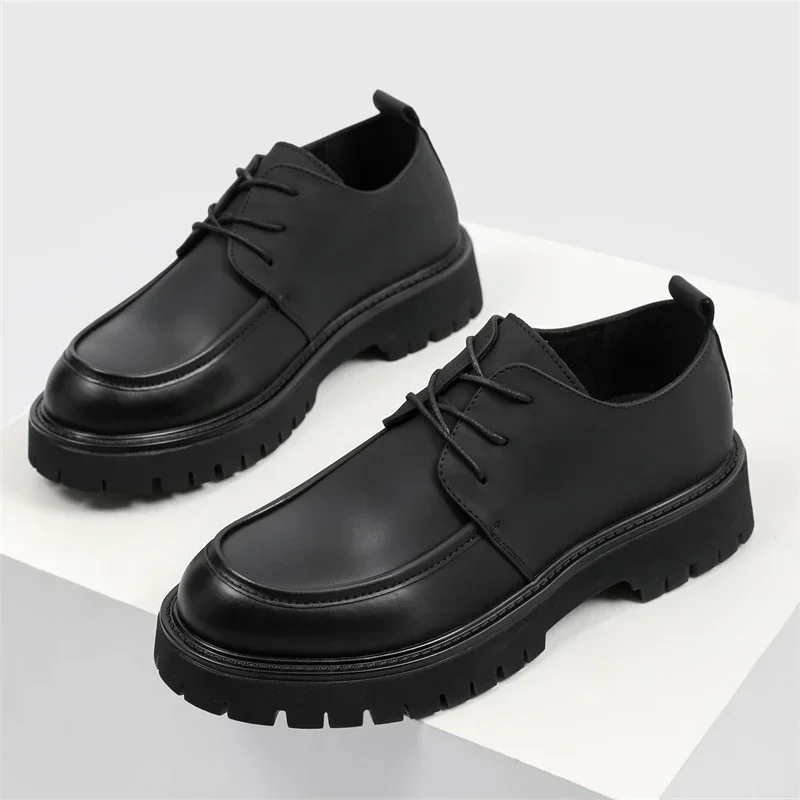 Leather Men Casual Shoes Classic Business Mens Dress Shoes Breathable Lace-Up Handmade Shoes Thick Sole Fashion Formal Shoes