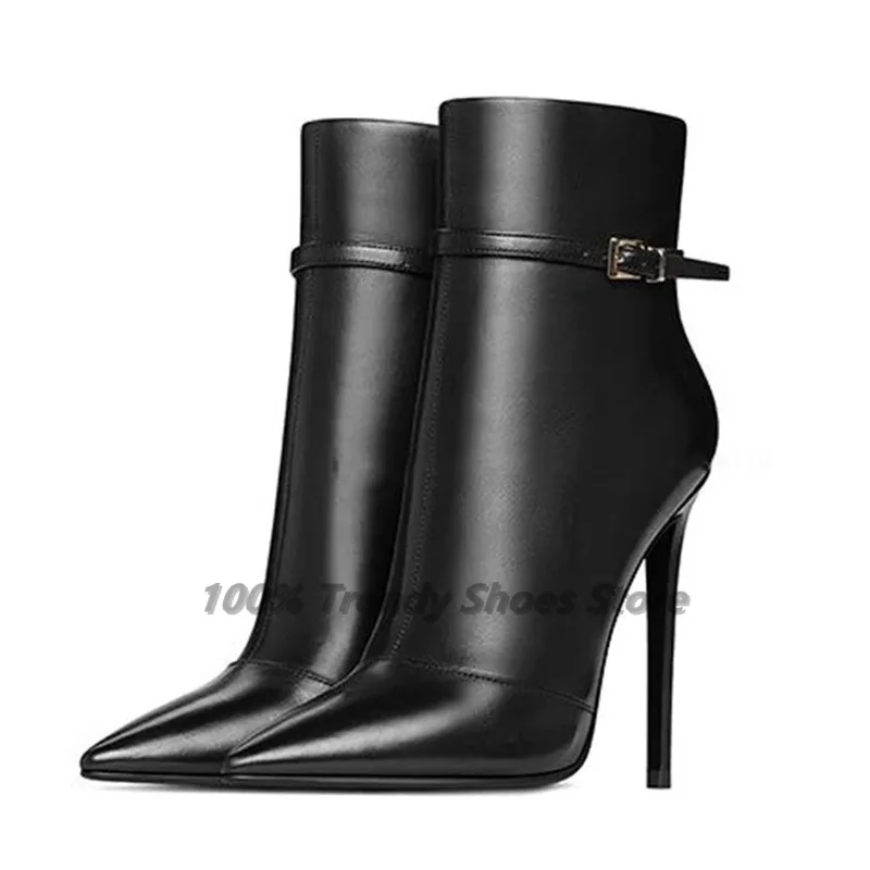 

New Foreign Trade Style Pointed Thin Heel Super High Heel Side Zipper Metal Clip Plus Size Women's Boots Short Boots