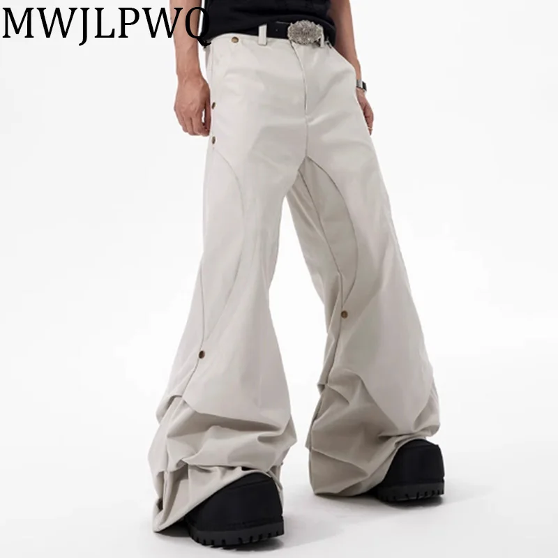 

MWJLPWQ Deconstructed Design Slightly Flared Casual Sets Men's 2025 Summer Silhouette Stacked Wide Leg Pants Trend New 010488