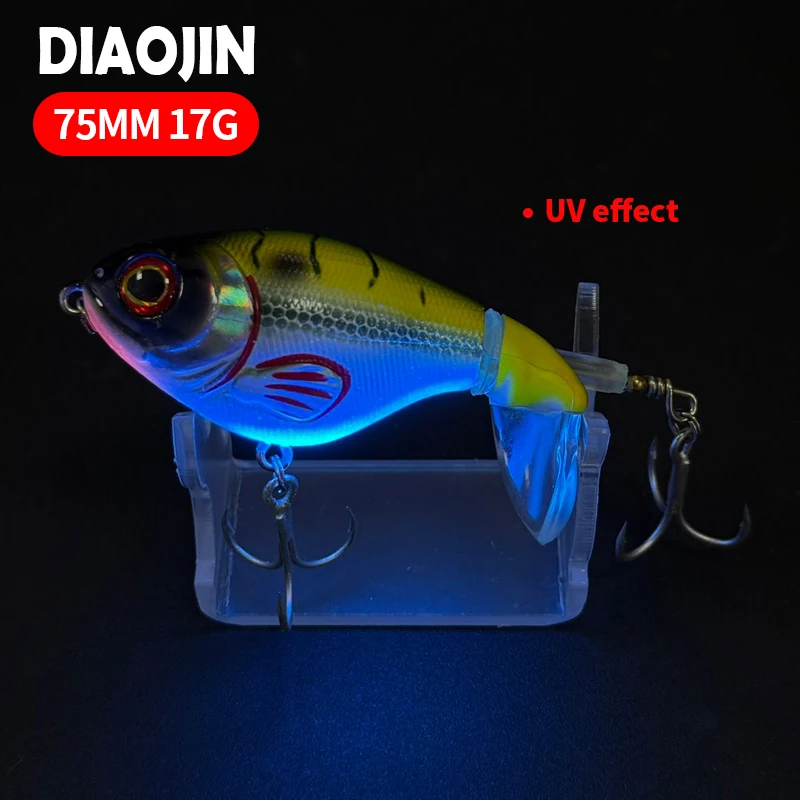 

75mm 17g Topwater Popper Fishing Lure UV Luminous Whopper Plopper Hard Bait Glow Swimbait with Rotating Soft Tail For Bass Pike