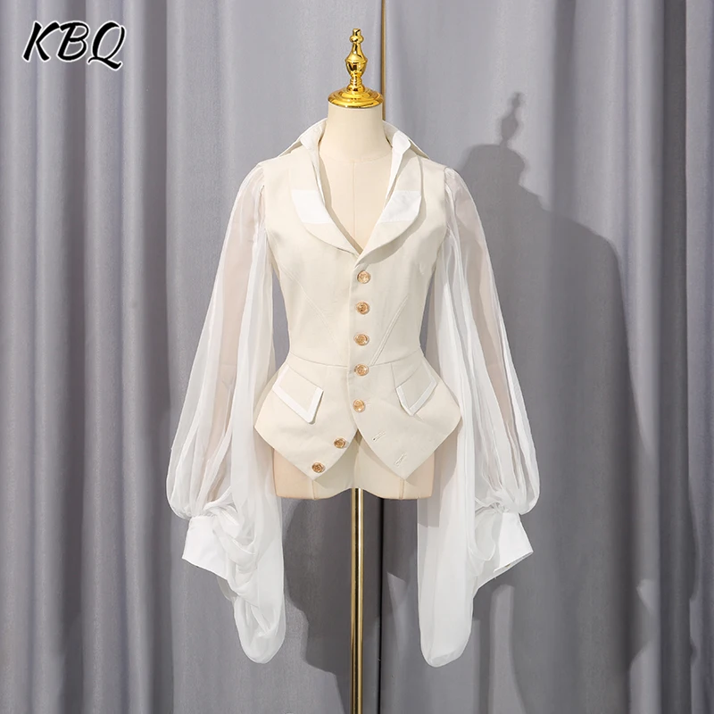 

KBQ однотонные однобортные шикарные пальто для женщин с зубчатым воротником и рукавами-фонариками, утягивающая туника, шикарное пальто, женское осеннее новое пальто