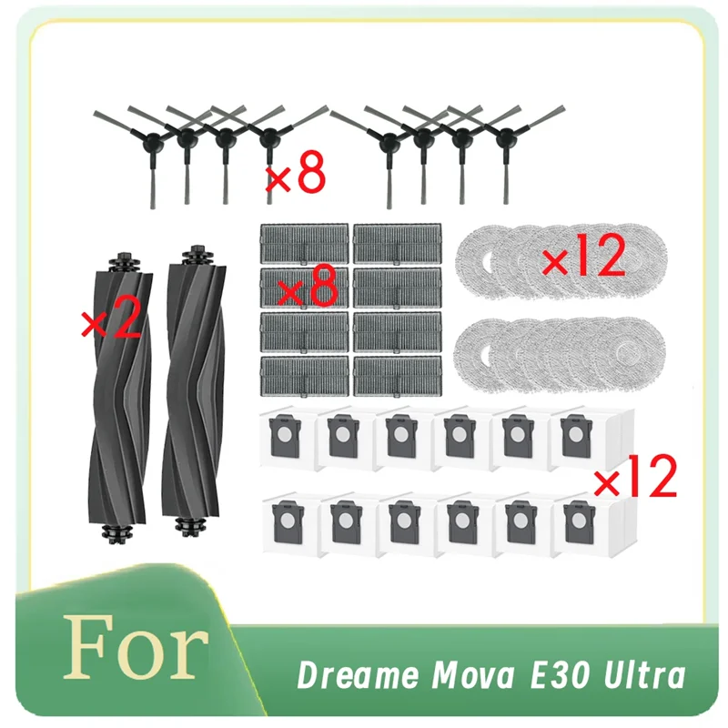 

TCF-42 Pcs For Dreame Mova E30 Ultra Roller Side Brush HEPA Filter Mop Pad Dust Bag Ultra Durable Accessories