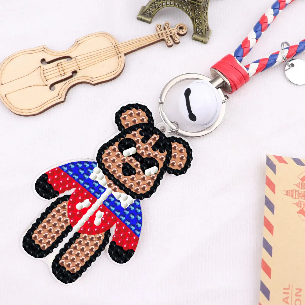 New Violent Bears Acrylic Material Diamond painting Keychain Double-sided Point Drill Full Drill Pendant Handiwork Pendant