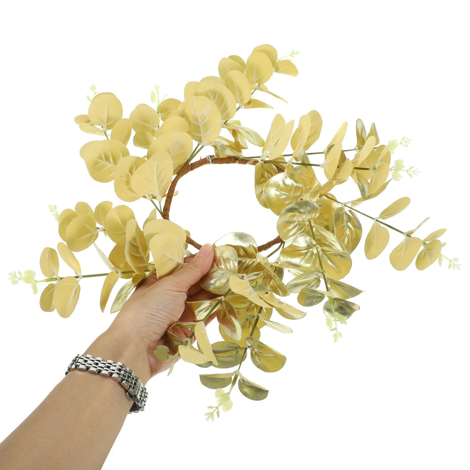 

Spring Rings Decorative Leaf Wreath for Pillar Candles Elegant Fake Plant Ring for Romantic Home Events