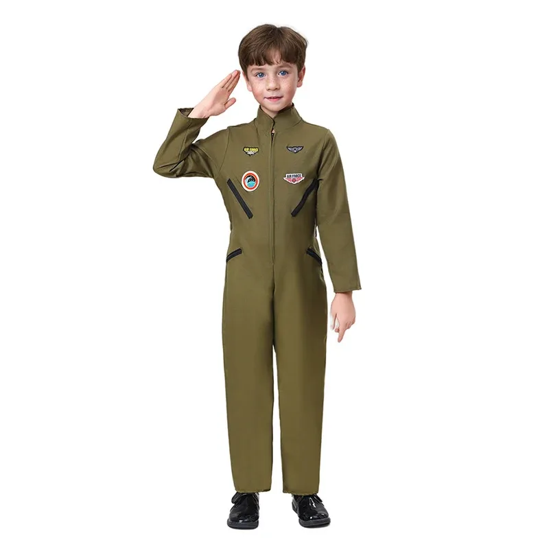 

Pilot Jumpsuit Cosplay Anime Halloween Costume for Kid Ace Aviator Work Clothes Air Force American Pilot Uniform Carnival Party