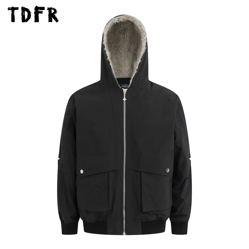 

Pocket Quilted Jacket Mens Autumn Winter Safari Style Loose Pleated Long Sleeve Hooded Thick Outerwear Men