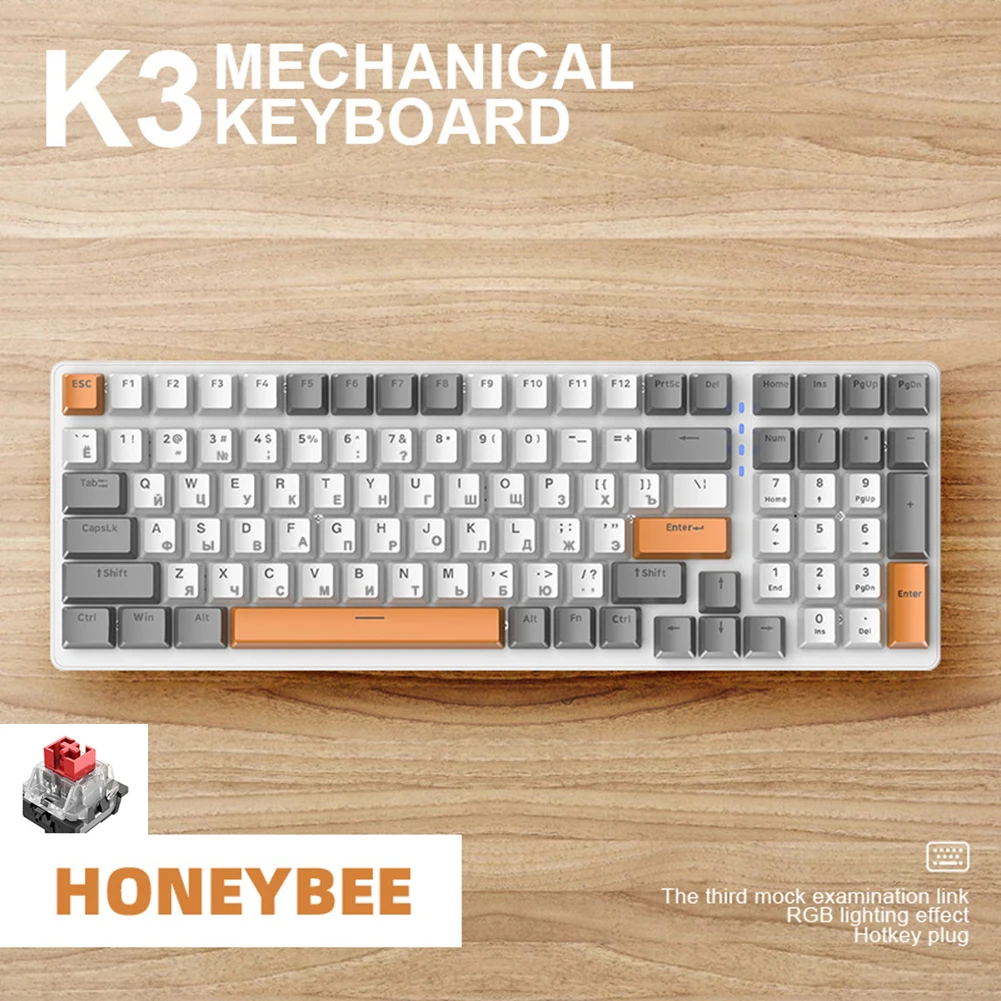 

K3 Mechanical Gaming Keyboard Red/Blue Switch 100 Keys Gamer Mechanical Keyboard USB Charging Wired for Game Laptop PC Russian