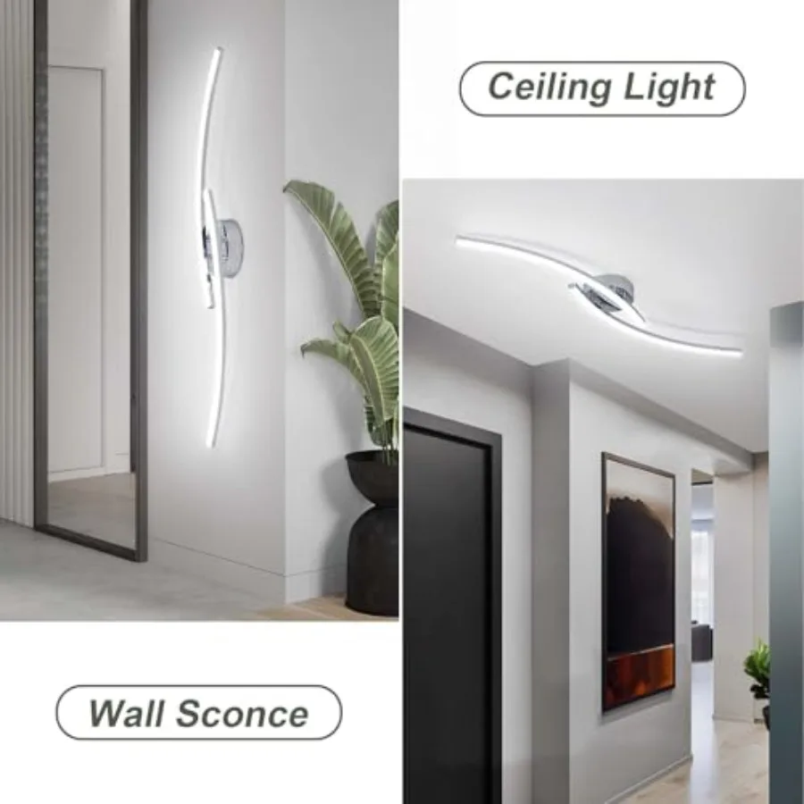31.4Inch Modern LED Ceiling Light 22W Chrome Linear Ceiling Light Fixture 6000K Aluminum Long Flush Mount Ceiling Lights Fixtur view 6