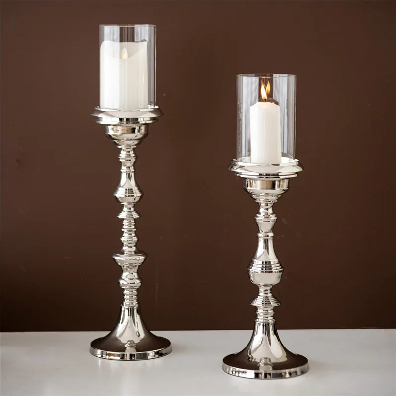 Indian European light luxury retro silver glass cover candlestick ornament,  romantic decoration atmosphere candle cup