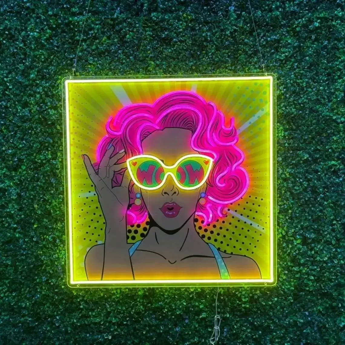 Wow Lady Pop Art LED Neon Sign Comic Pop Art Wall neon Woman Face Home Decor Pop Art Wall Neon Light Lady Neon Anime Wall Decora