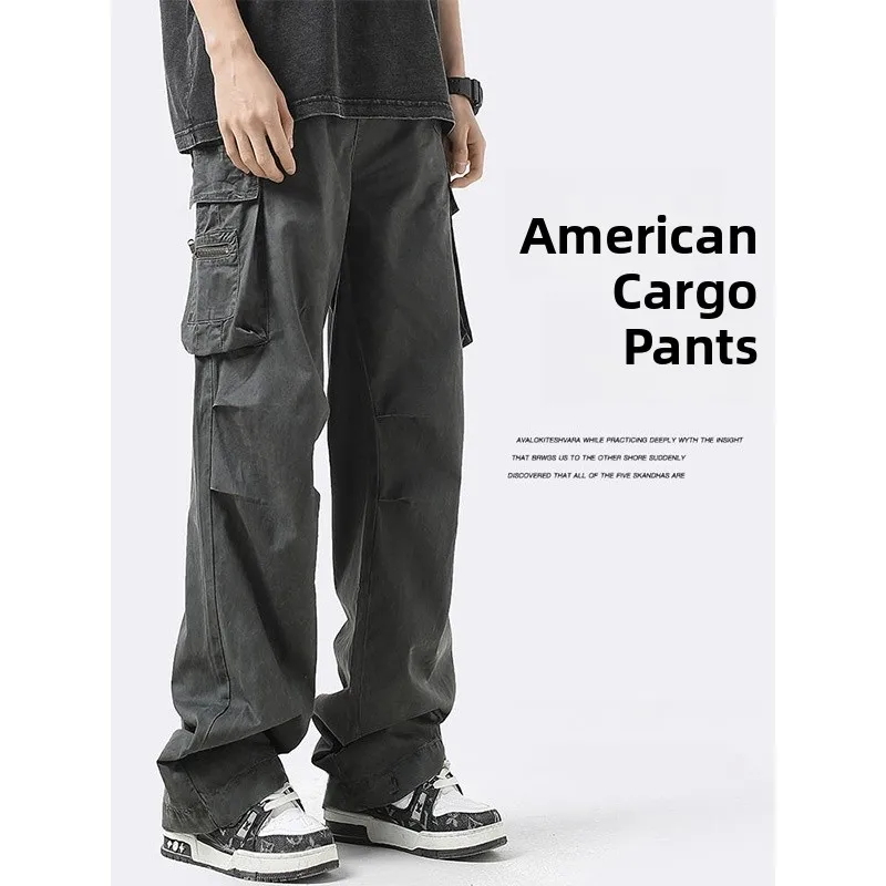 

American High Street Men's Workwear Pants Autumn Casual Loose Sports Straight Leg Trousers Faionable Vintage Sle