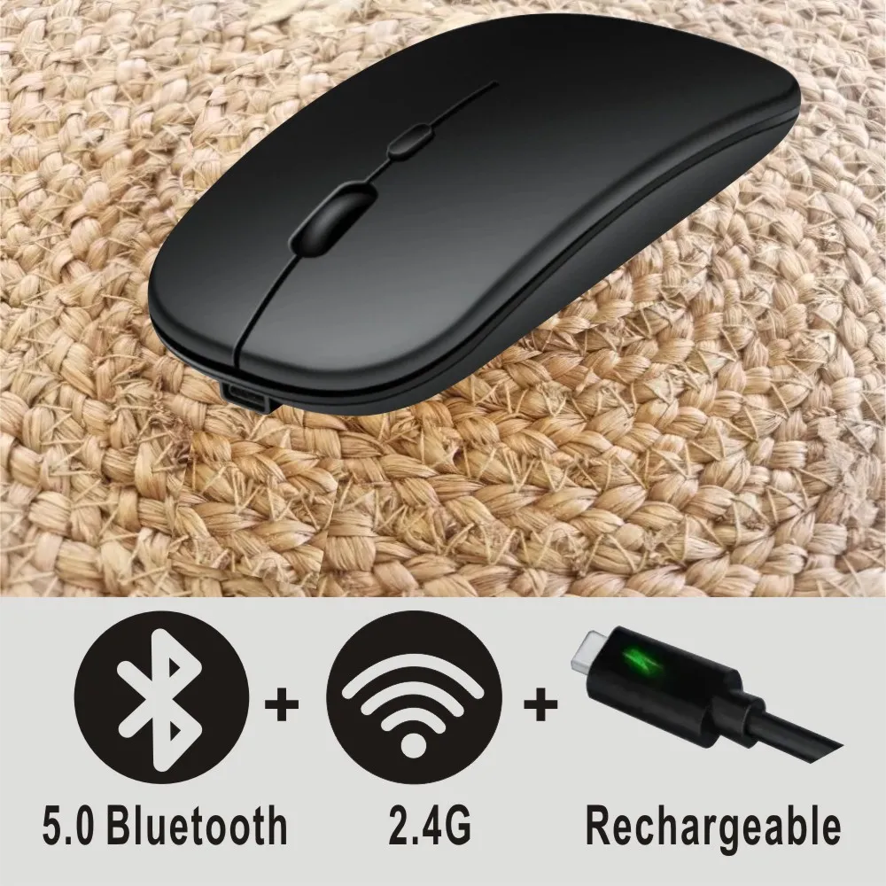 

2.4 USB Mouse Bluetooth Rechargeable Wireless Dual Mode 5.0 with Office Gamer Computer Desktop Mouse for PC Laptop