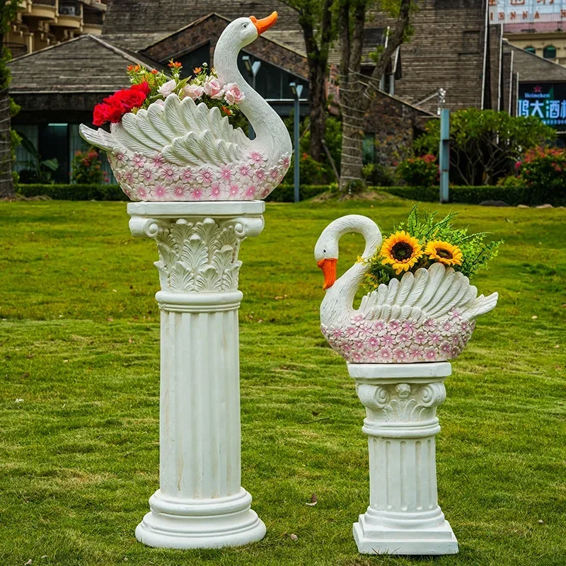 A13 Large Outdoor Swan Flower Pot Creative Courtyard Balcony Arrangement Large Outdoor Garden Decoration Ornament