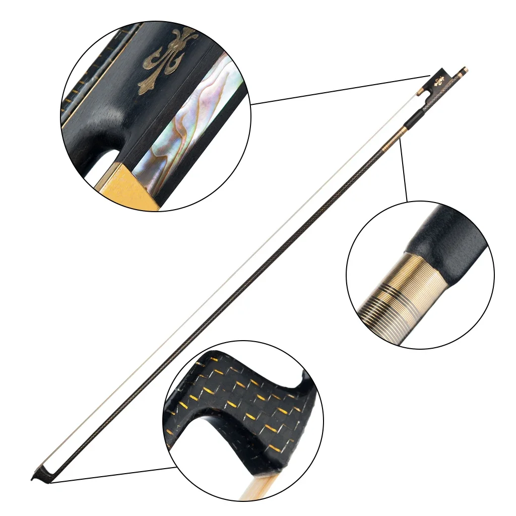 Mugig Professional 4/4 Carbon Fiber Violin Bow Golden Silk Braided Carbon Fiber Round Stick Ebony Frog Well Balance