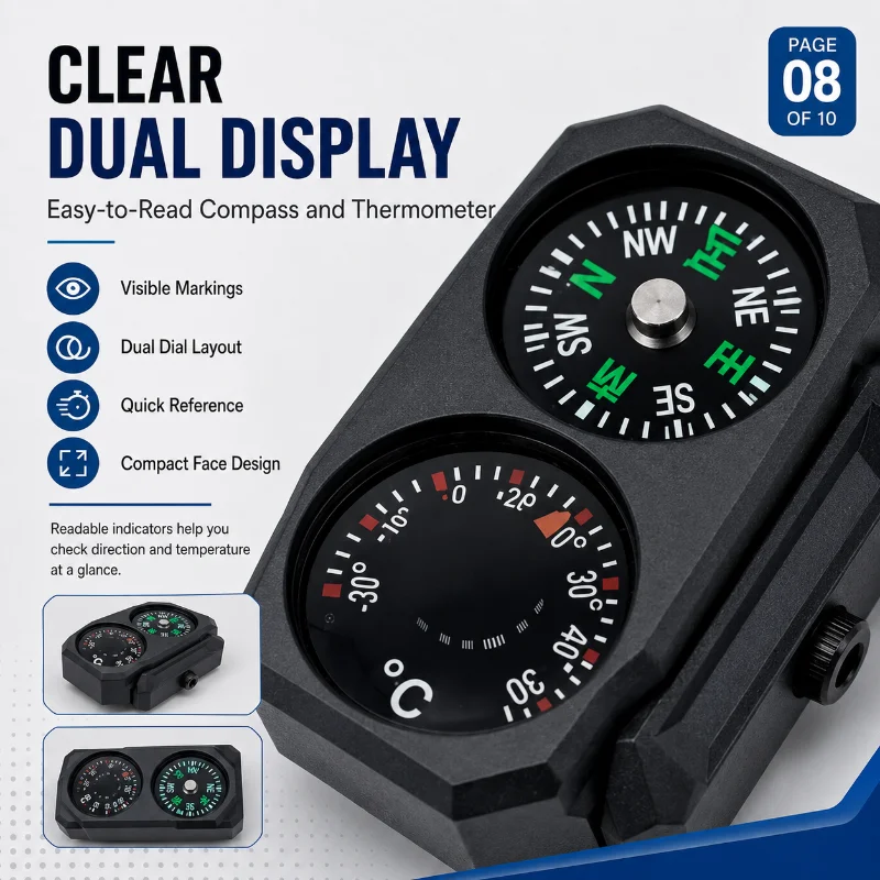 Nylon Rail‑Mount Dual‑Dial Compass Thermometer Decor Part Hobby Model Accessory for 20‑22MM Rail with Hex Key
