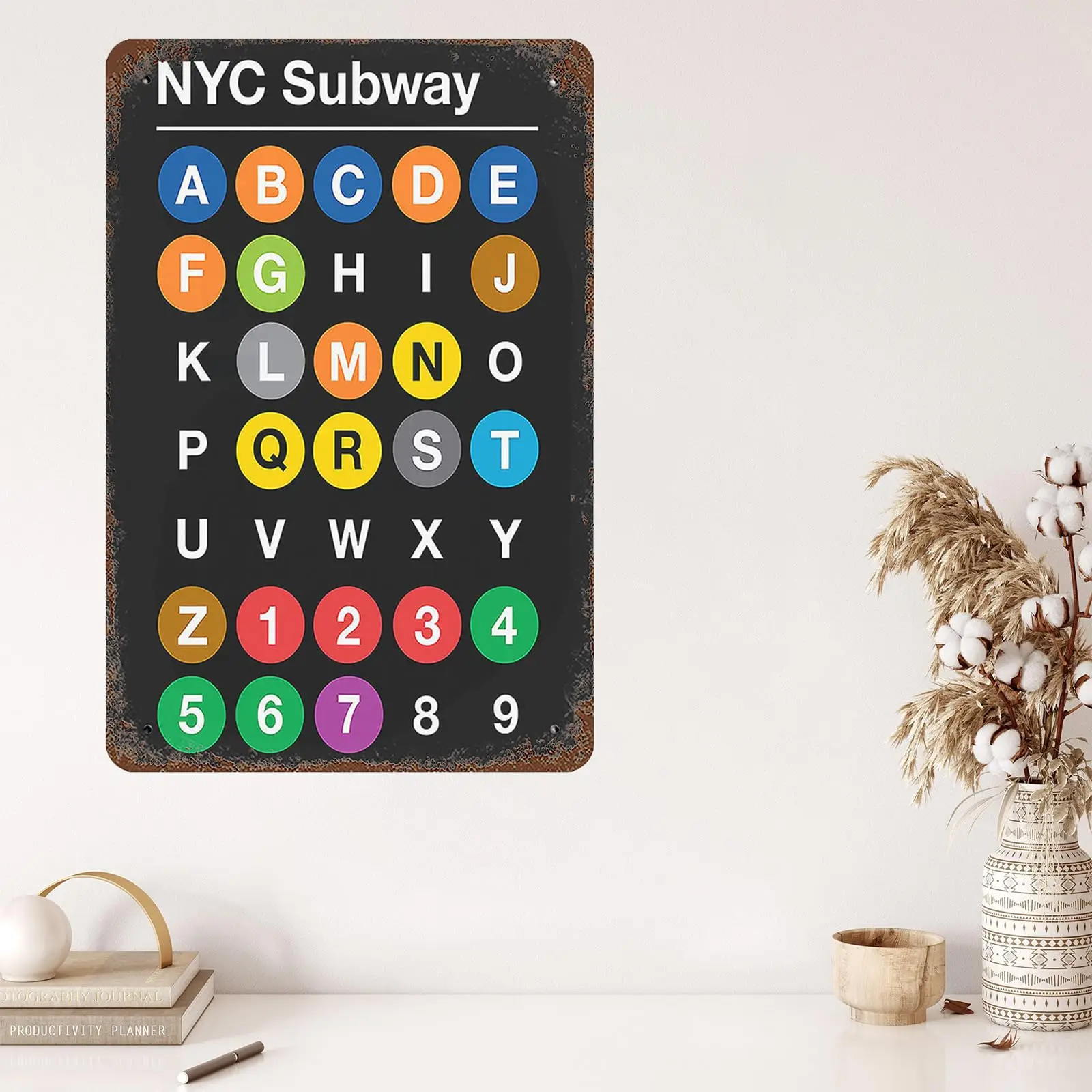 Mhlwan Vintage Metal Tin Sign es, NYC Subway Alphabet Wall Decor New York City Subway Map Plus Bonus Train Theme Poster for Home